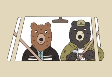 Illustration of bear texting while driving