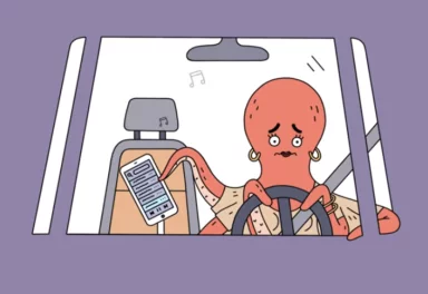 Illustration of octopus texting while driving