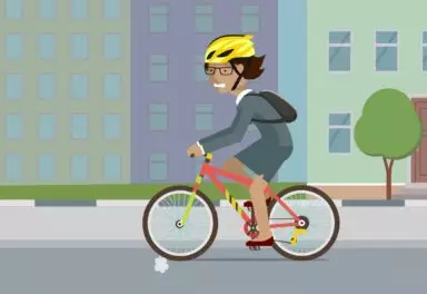 Illustration of woman on bicycle looking stressed