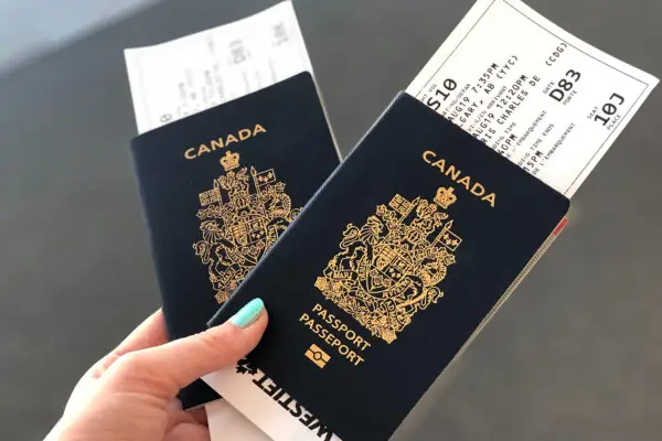 Two passports with airline tickets